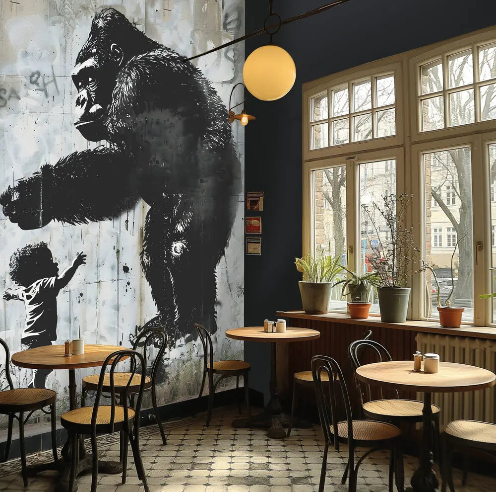Made in Germany Photo Wallpaper Murals Animals Blue Grey Black Non Woven Vinyl Wall Mural Gorilla for Hotel Bulk - 159 x 280 m