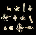 GP Hour Second Hand Eye Shape Hamasa Hands CZ Stone Charms Connector 20ga Thick Wholesale 1/20 14K Yellow GF