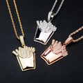 Hip Hop Stylish Lovely French Fries Necklaces Inlaid Rhinestones Zircon Solid Fries Shape Pendant for Men Women Parties Jewelry