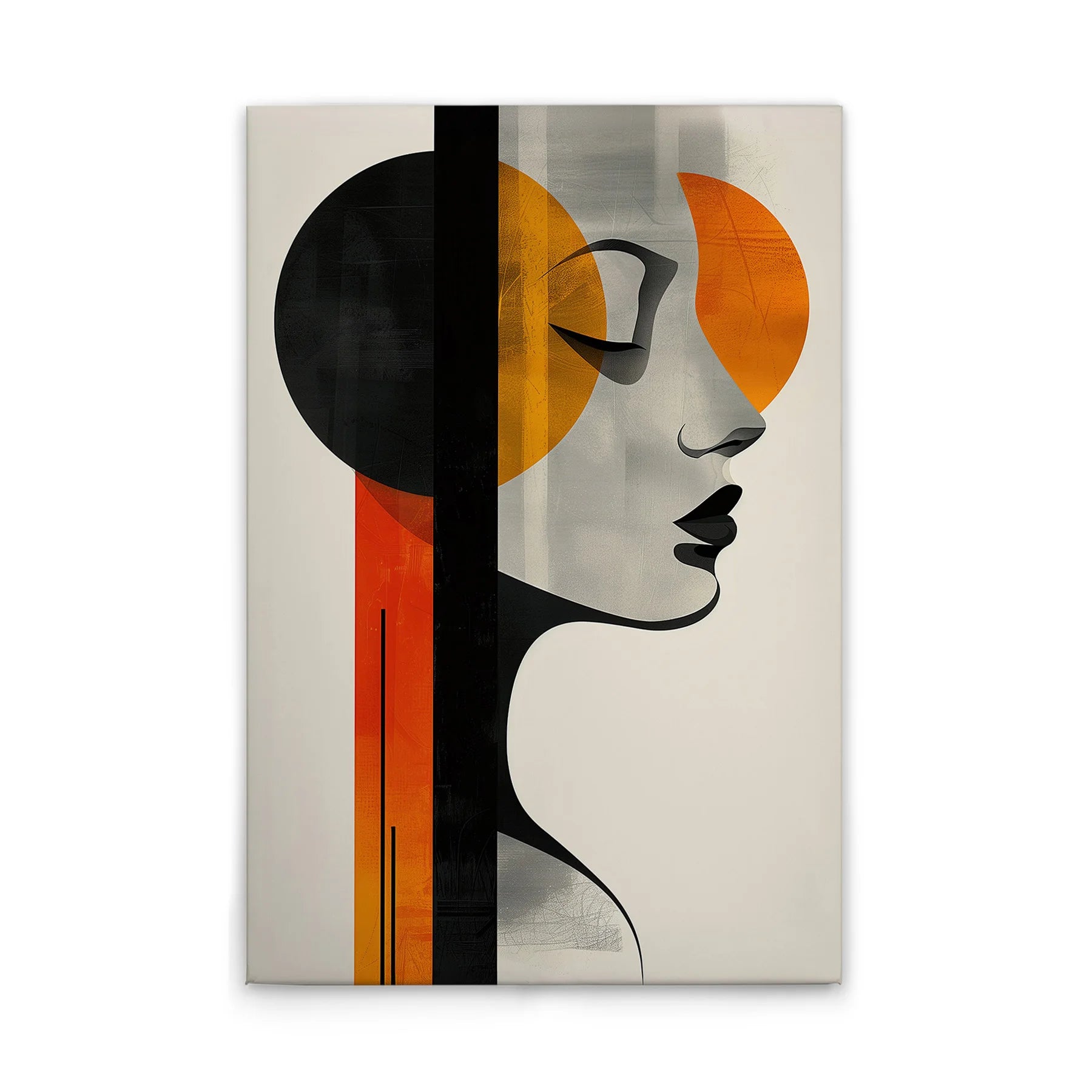 Made In Germany - Home Decor Canvas Picture Woman With Shapes - Wall Painting Mural In Cream And Black - Stretcher Frame Art