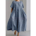 2025 Summer New Collection: Relaxed Crewneck Chic High-end Short-sleeved Printed A-line Dress