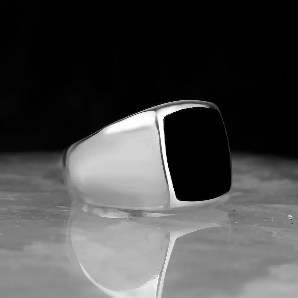 Turkish Style Vintage 925 Sterling Silver Men's Wedding Ring with Black Onyx Zircon Cut Diamond Classic Jewelry
