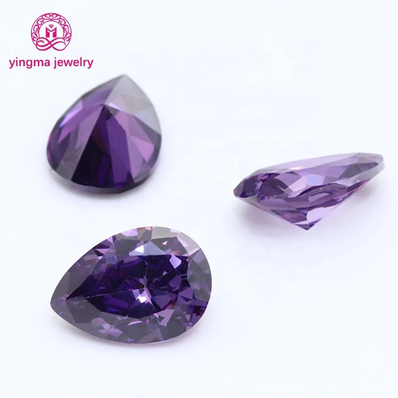 Yingma Wholesale Price Synthetic Gemstone 2*3mm-13*18mm Pear Shape Loose Zircon Amethyst Color Cubic Zirconia for Fine Jewelry