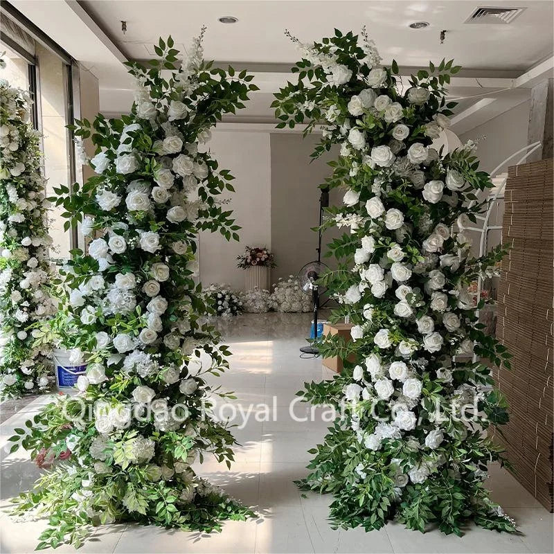 Wedding Floral Backdrop Decor White Stand Flower Row Table Runner Artificial Silk Arch Flowers for Wedding Arch Arrangement