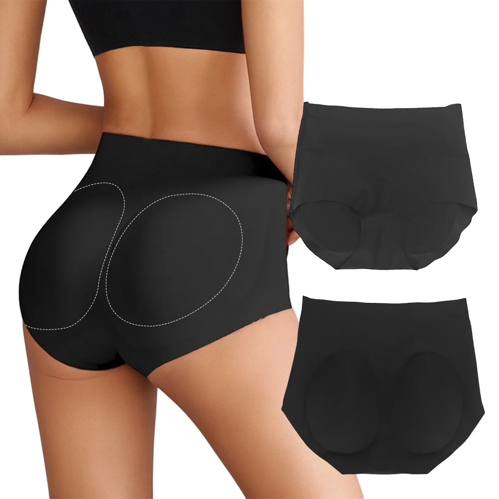 Mid-waist Seamless Soft Butt Uplifting Padded Brief Full Coverage Hip Enhancer Shaper Panties with Detachable Pads