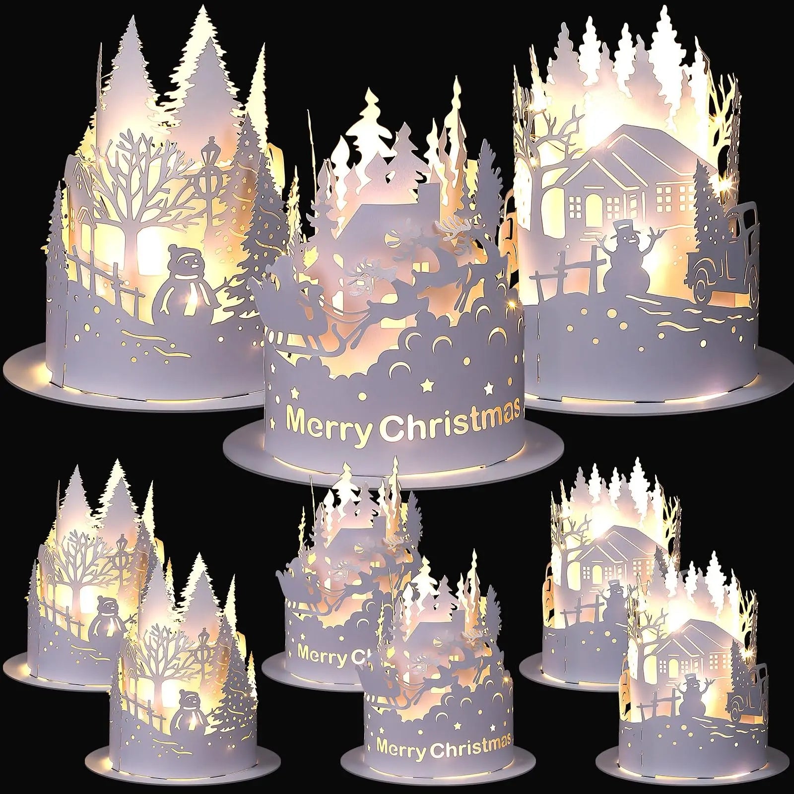 DIY Light up LED Paper Christmas Centerpieces Lantern with Battery Operated Light Christmas Party Favors Indoor Tabletop Decor
