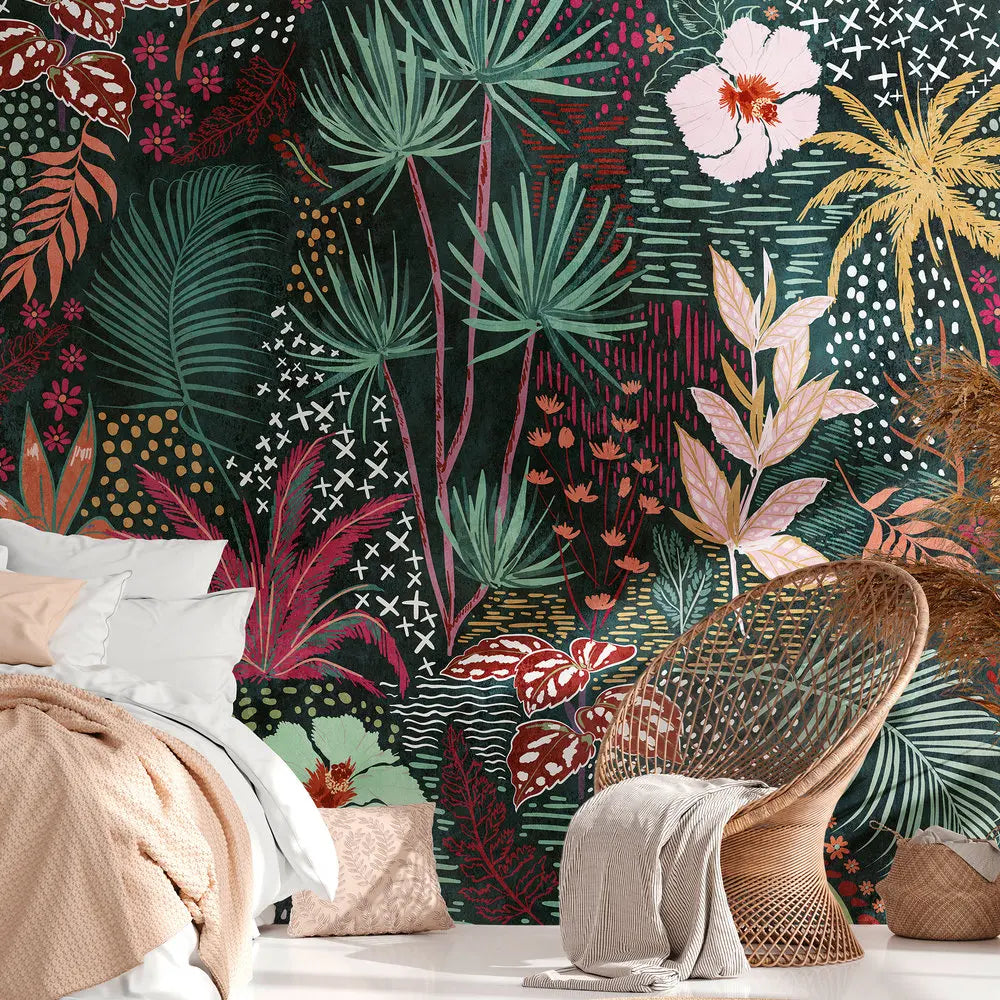 Germany Made Photo Wall Mural Florals Green Red Yellow Orange Non Woven Vinyl Premium Bedroom Dining Mall Gym Hospital
