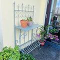 Vintage Metal Plant Stand with Trellis Back 2-Tier Iron Garden Flower Shelf Outdoor Balcony Patio Decorative Plant Rack