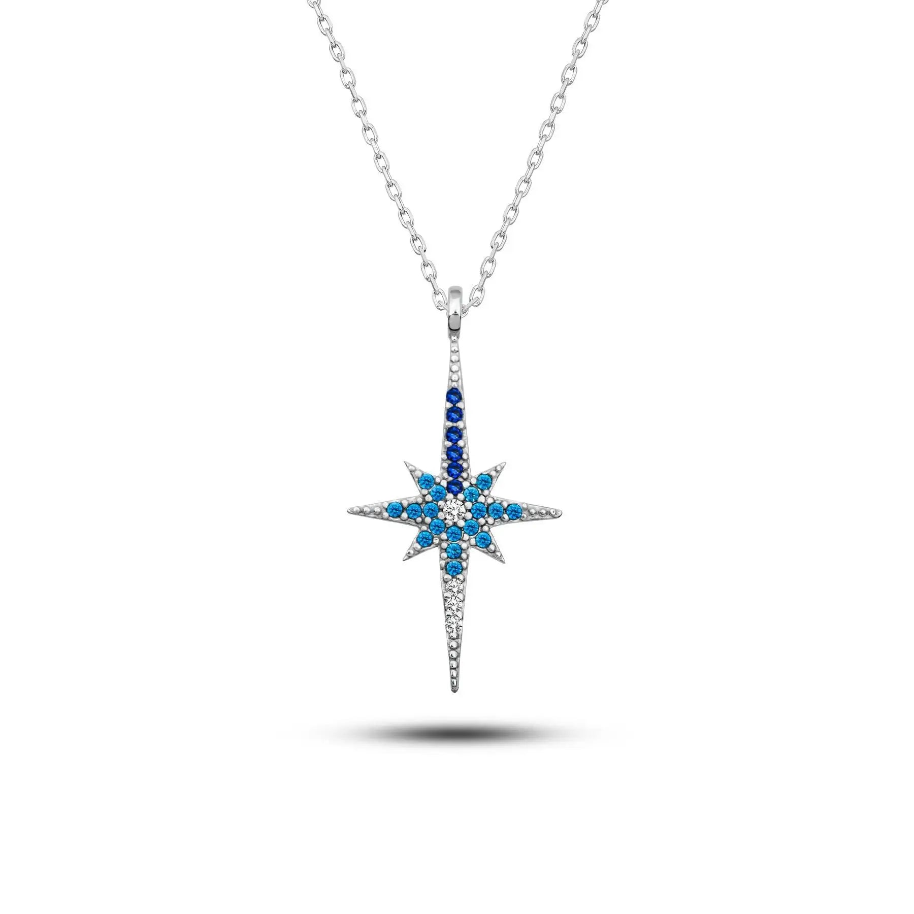 AZURIS 925 Silver Fine Pendant Necklace with Colorful Stone Featuring a Polar Star Design Turkey