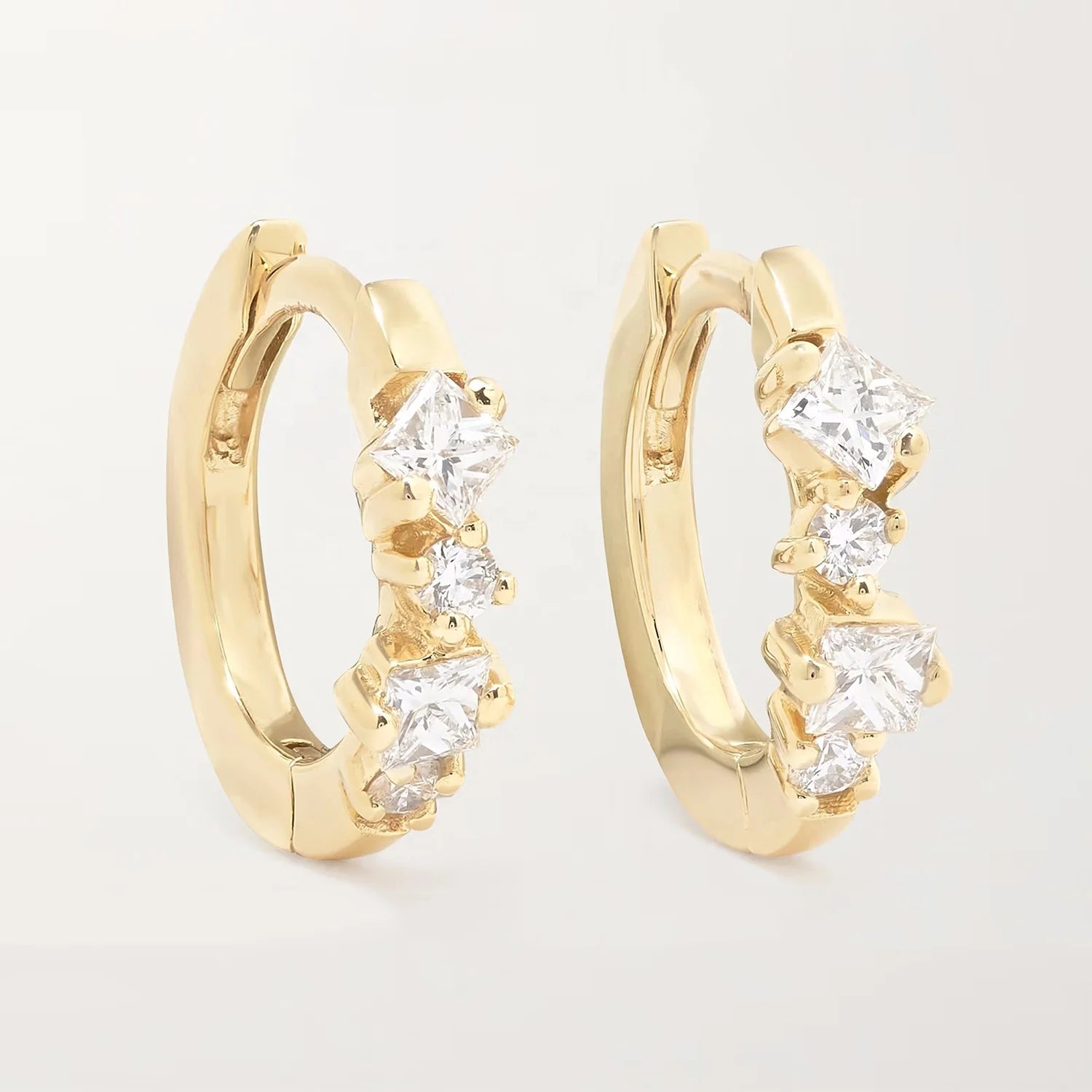 LOZRUNVE 14k Gold Plated Vermeil Jewellery 5A Dainty Princess Cut Diamond Huggie Earring