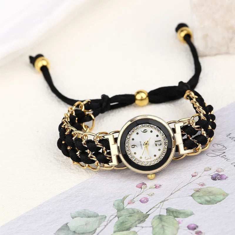 Fenyi Wholesale Best-selling New Fashion Unique Design Heart Diamond Braided Rope Ladies Pull-out Quartz Girl Watch