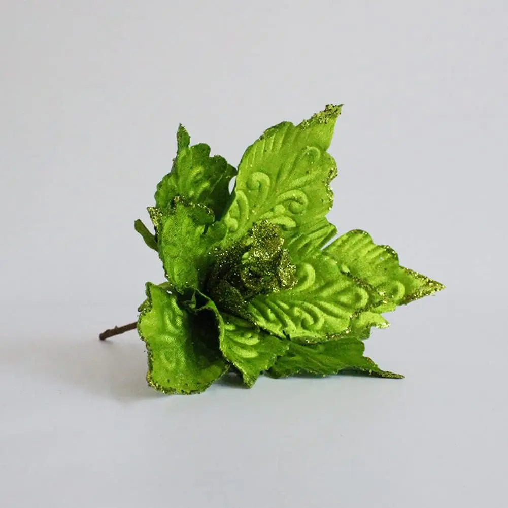Artificial Glitter Poinsettia Flower Christmas Flower for Xmas New Year Winter Holiday Wedding Party Flora Pick Party Decoration