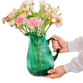 Contemporary Ribbed Green Glass Vase Handle Hydroponic Tabletop Flower Vase for Home Decoration Modern Stylish for Weddings