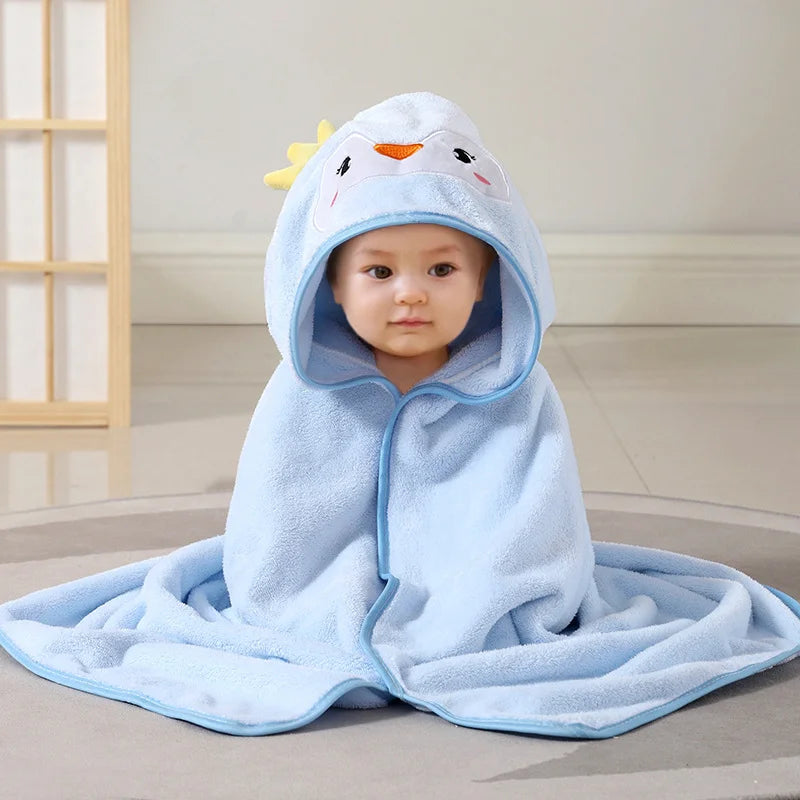 Coral Velvet Absorbent Children's Bath Towel Embroidered Hooded Cape Cartoon Bathrobe Quilt