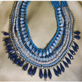 Custom Made Glass Beaded  Layered Necklaces Made with Glass Bone and Metal Beads Ideal for Fashion Jewelry Stores in Blue Beads