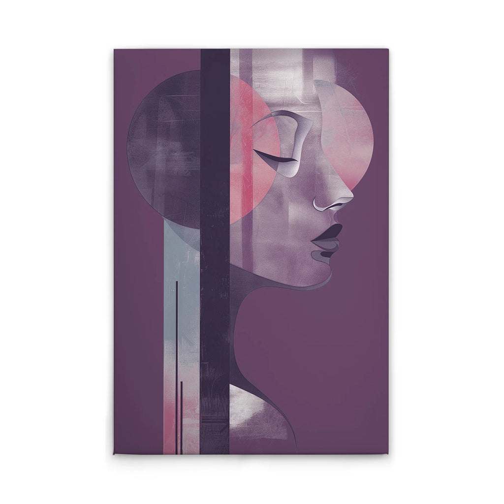 Made in Germany Modern Hanging Home Decor Canvas Picture Woman with Shapes-Wall Painting Mural Violet Blue Stretcher Frame Art