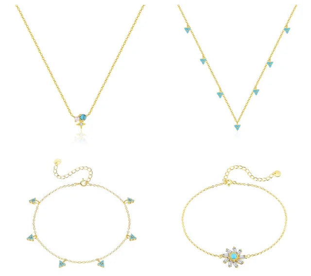 Hot Selling S925 Sterling Silver Instagram Style Necklace Bracelet Set Gold Australian Gemstone Zircon Light Luxury Fashion