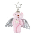 Mengda Cute Plush Crown Angel Bear Keychains Gold Silver Wings Pearl Star Necklace Cute Keychain Bag Pendant