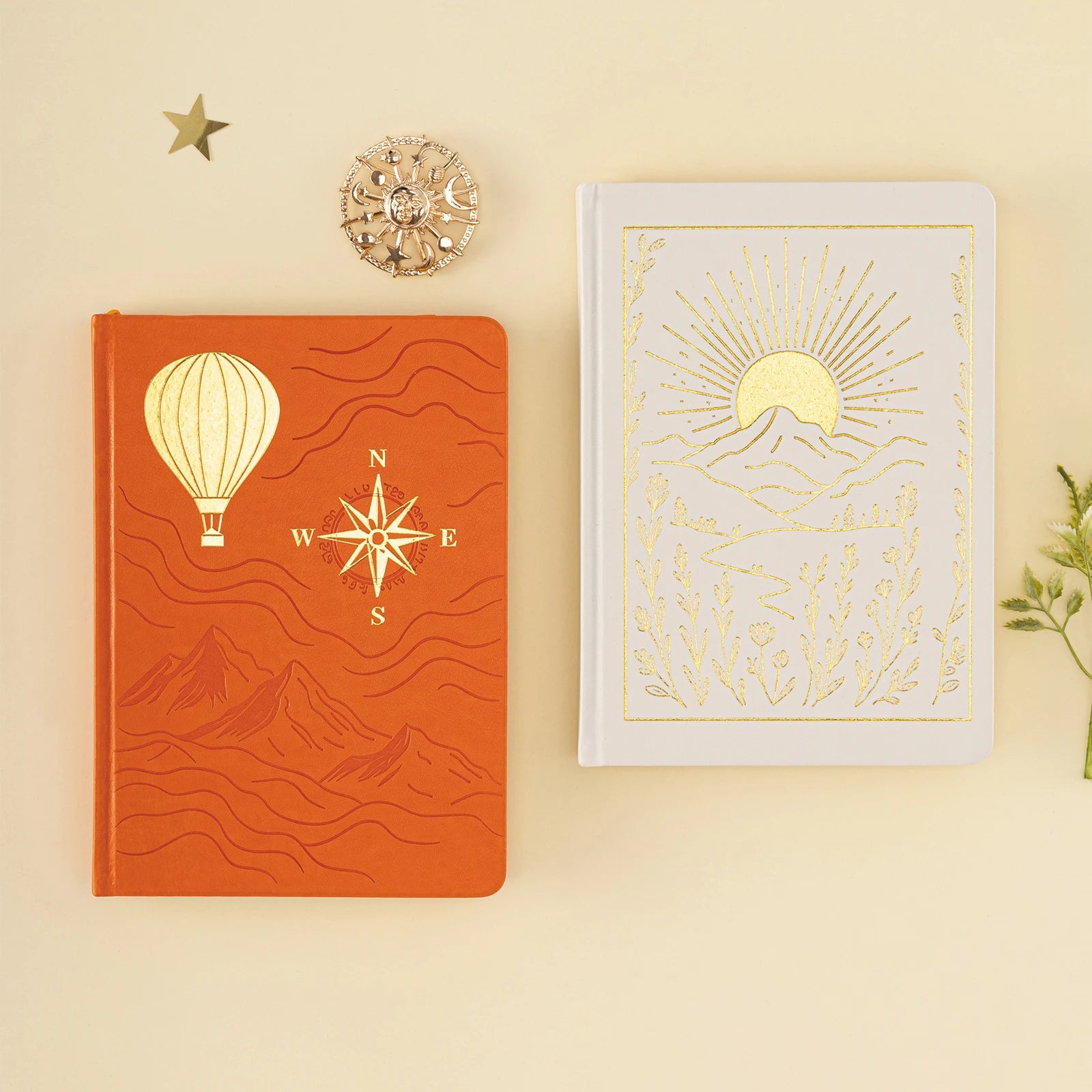 LABON Adventure PU Leather Notebook Gold Foil Debossed Cover Castle Sun Hot Air Balloon Design Journals for Travel and Gifts