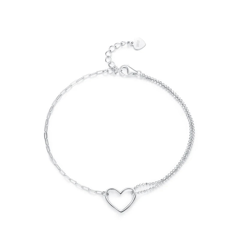 SL1662 925 Sterling Silver Fashion Simple Heart Stackable Bracelets for Women Romantic Wedding Jewelry