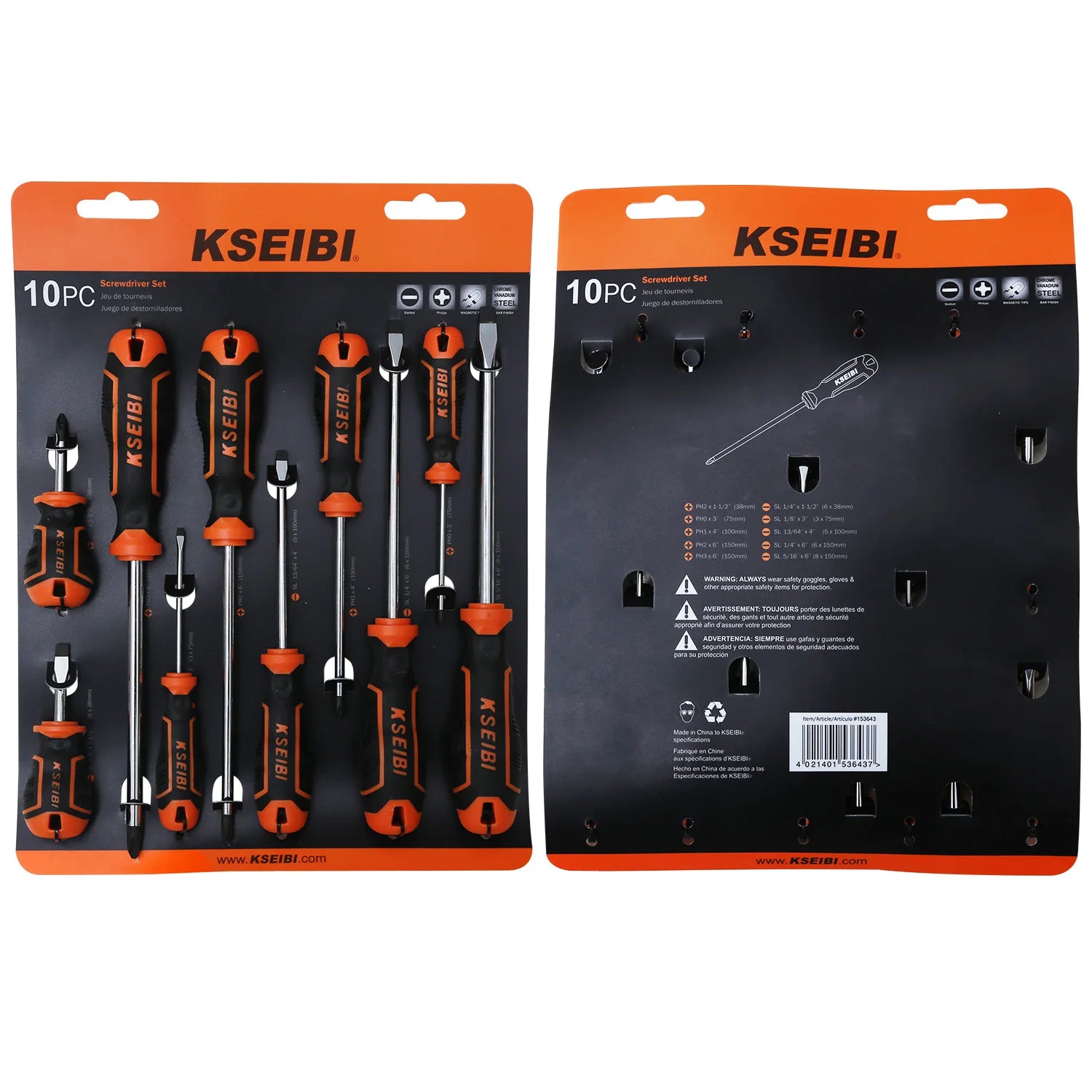KSEIBI Chrome Vanadium Black Finish Magnetic Tip Slotted Screwdriver Home Use Tool