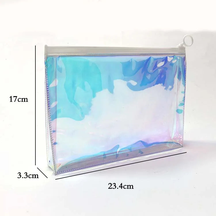 Free Design Custom Full Color PVC Holographic Travel Makeup Pouch Large Capacity Zip Lock Bag with Logo Pattern for Brushes
