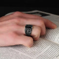 Turkish 925 Sterling Silver Men's Ring Ottoman Style Natural Stone Black Azuris VALKH1389
