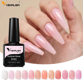 Venalisa Nail Art Rubber Basecoat 7.5ML Soak Off UV/LED Camouflage Color Rubber Base Top Coat for Gel Lacquer Nail Designs