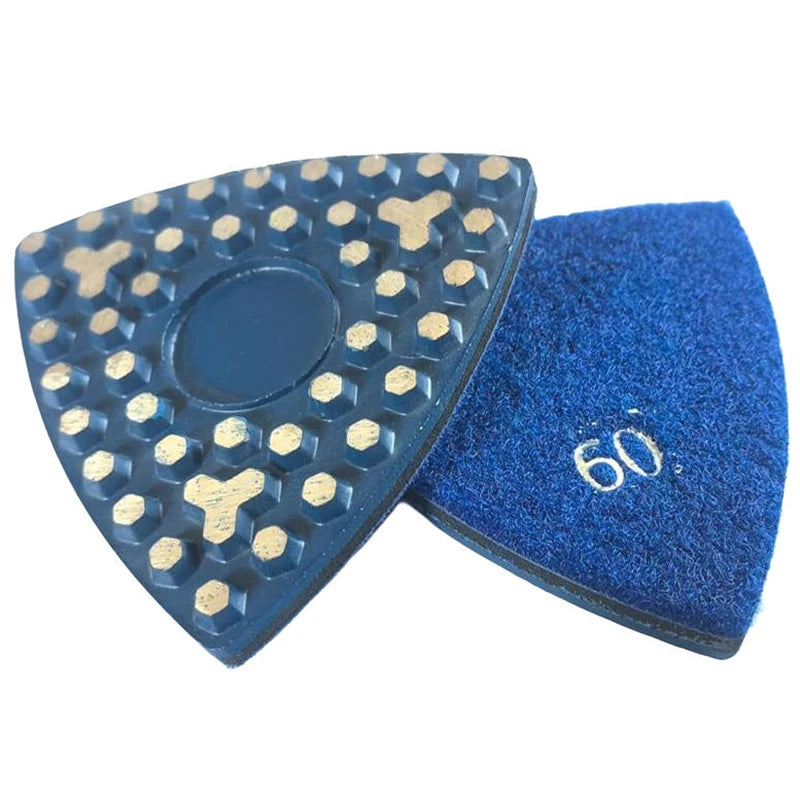 Oscillating Hook and Loop Backed Triangle Metal Bond Grinding Pad with Hex Dot + Clover Pattern for Concrete and Stone