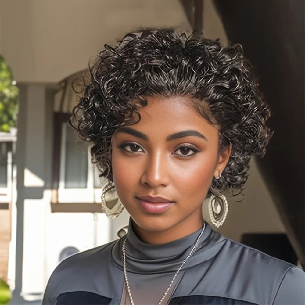 13x1 Curly Short  Pixie Cut bob Wigs Lace Front for Women Pre-plucked Lace Wig Brazilian Weaving Wigs