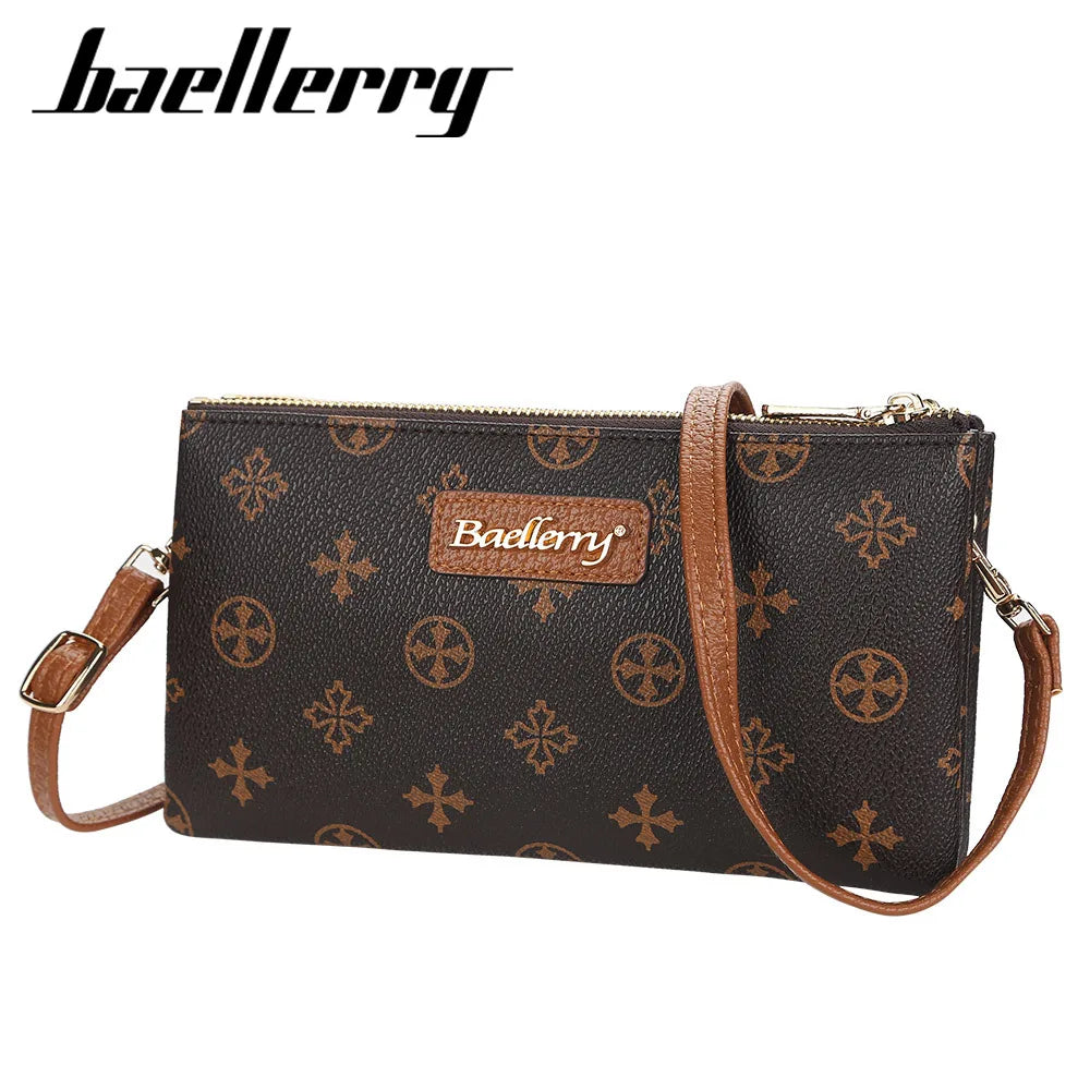 BAELLERRY Crossbody Bag Women's Vintage Pattern Double Zipper Double-layer Handbag Retro Wallet Women's