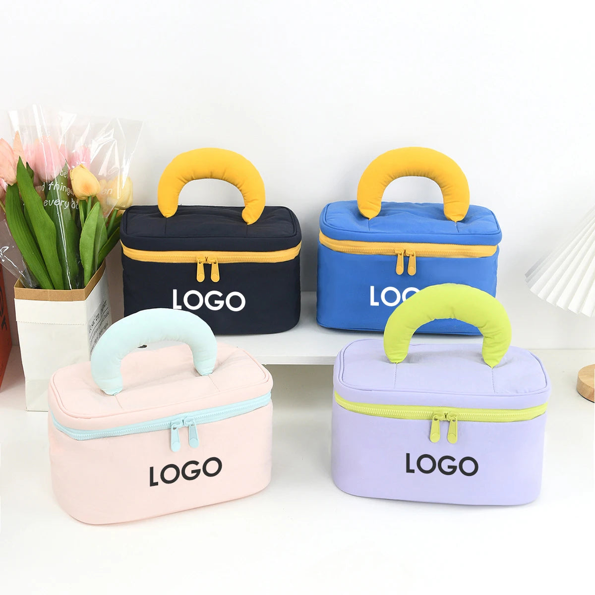 SW Trendy Soft Handle Makeup Bag Custom Logo Zipper Cosmetic Travel Bag Single Large Capacity Multi-Color Solid Color Cover Bag