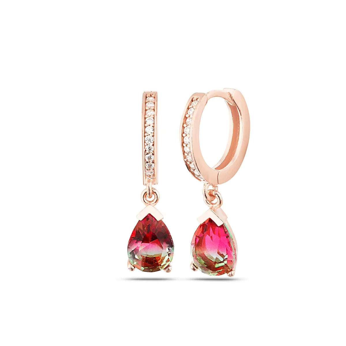 Azuris 925 Sterling Silver Rose Gold Hoop Earrings Fine Cuff CZ Tourmaline Stone Drop Jewelry Gold Plated Wedding Jewelry