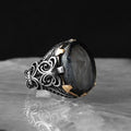 Wholesale Fine Jewelry S925 Sterling Silver Men's Ring with Natural Stone Custom Logo Turkey King Design for Wedding Engagement