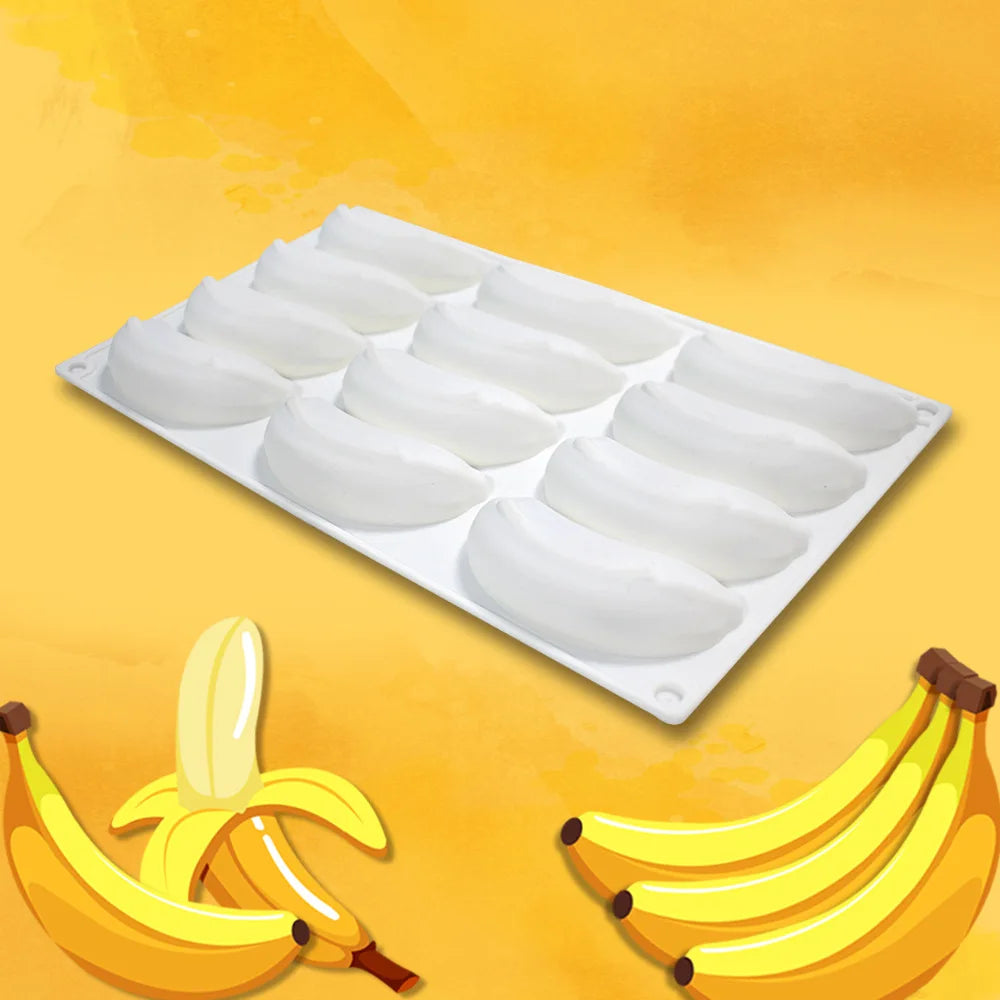 12 Cavities Silicone Banana Shaped Mold Creative Fun Leaf Tray Easy to Use for Ice Cream Jelly Pudding Chocolate