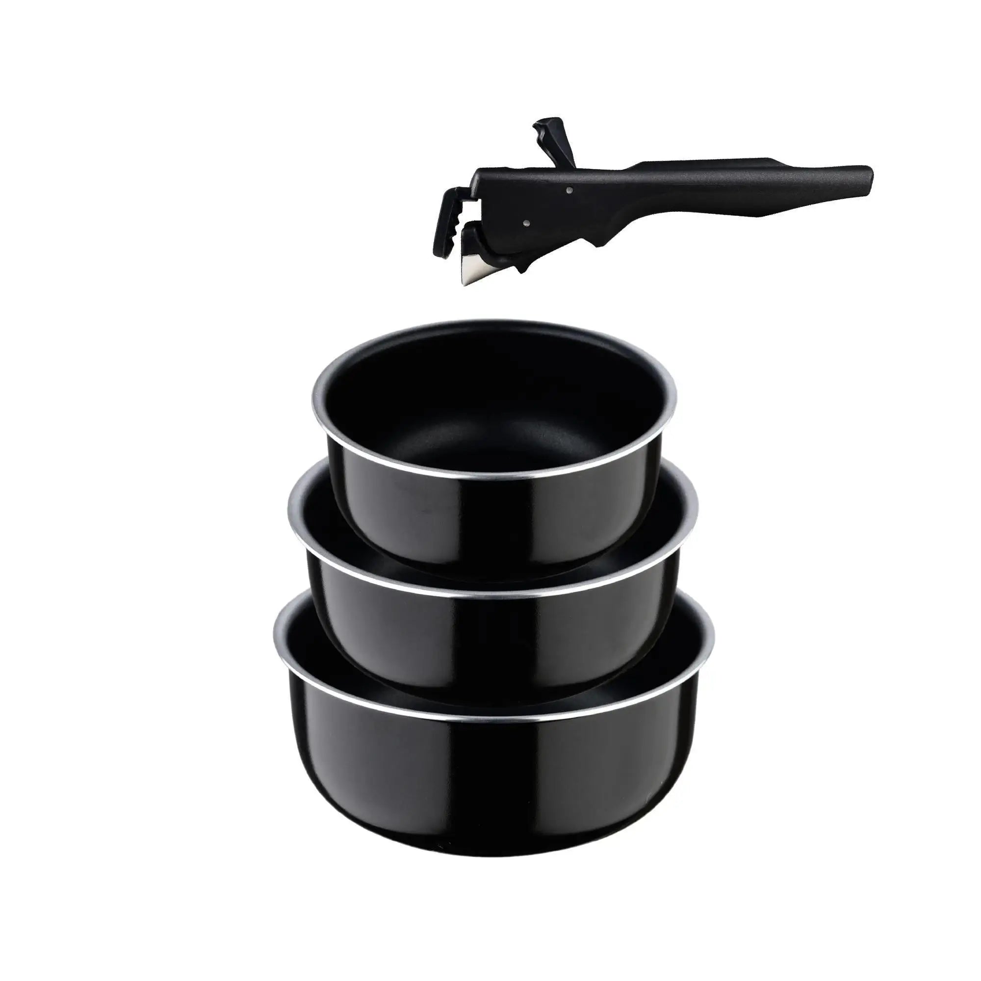 Bergner Click&Cook Set of 3 Saucepans 16/18/20cm Pressed Aluminum Black + Removable Handle