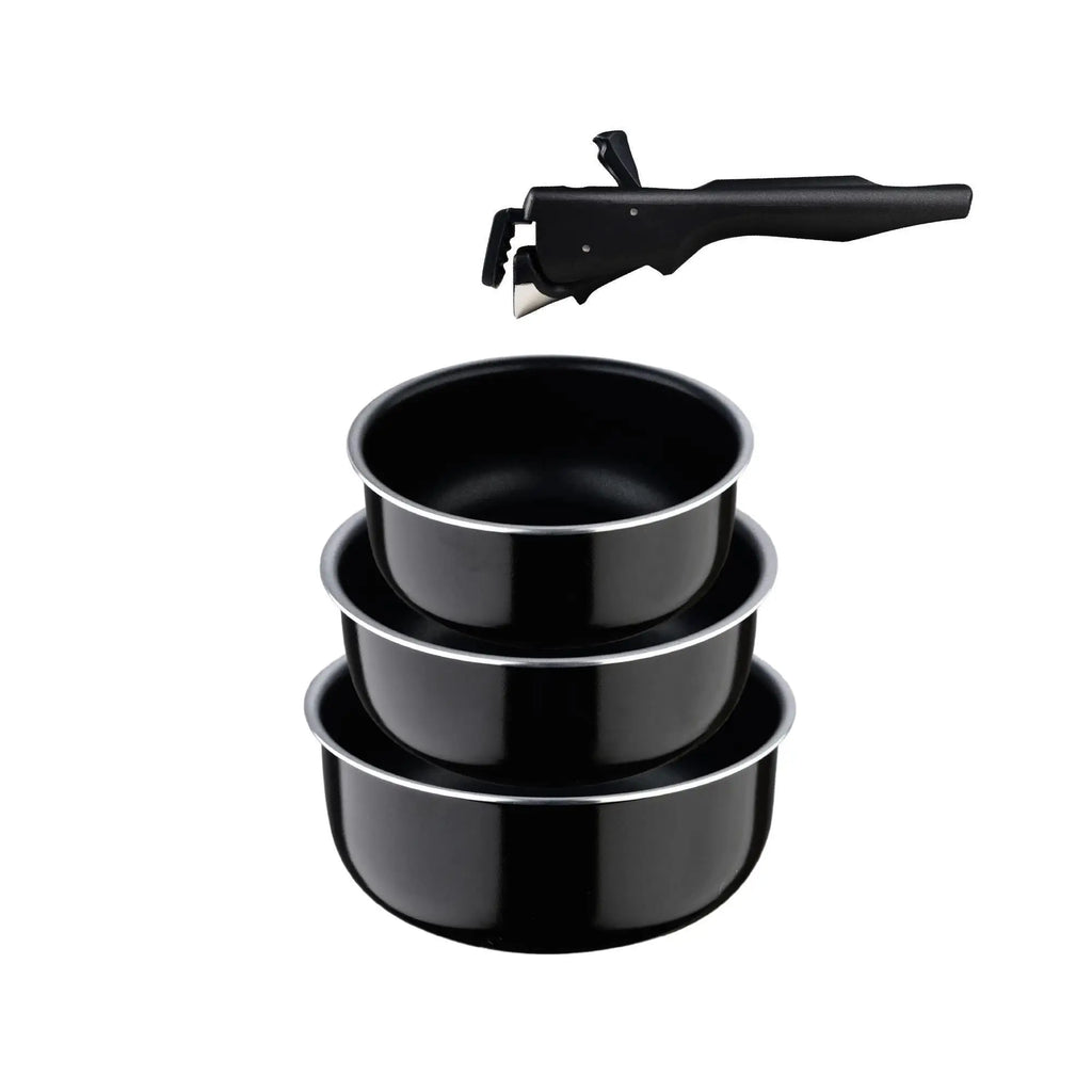 Bergner Click&Cook Set of 3 Saucepans 16/18/20cm Pressed Aluminum Black + Removable Handle