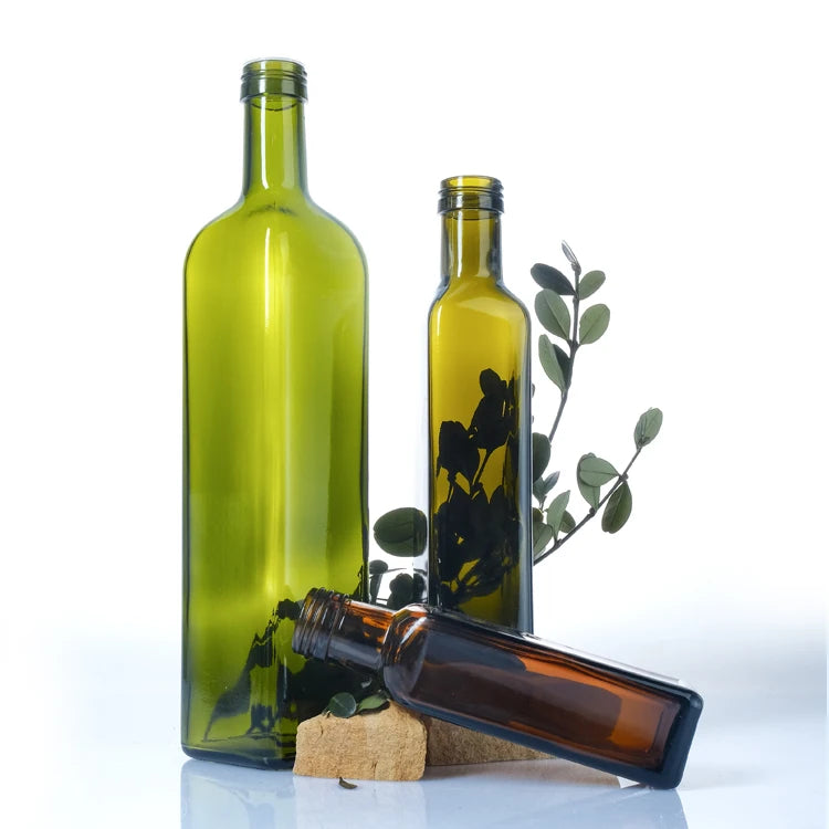 Oem Wholesale Food Grade Round Green Empty Glass Olive Oil Bottle With Cap for Cooking