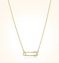Fashion 18K Gold Silver Plated Simple Paper Clip Safety Pin Diamond Pendant Necklace 18Inch Stainless Steel Chain for Women