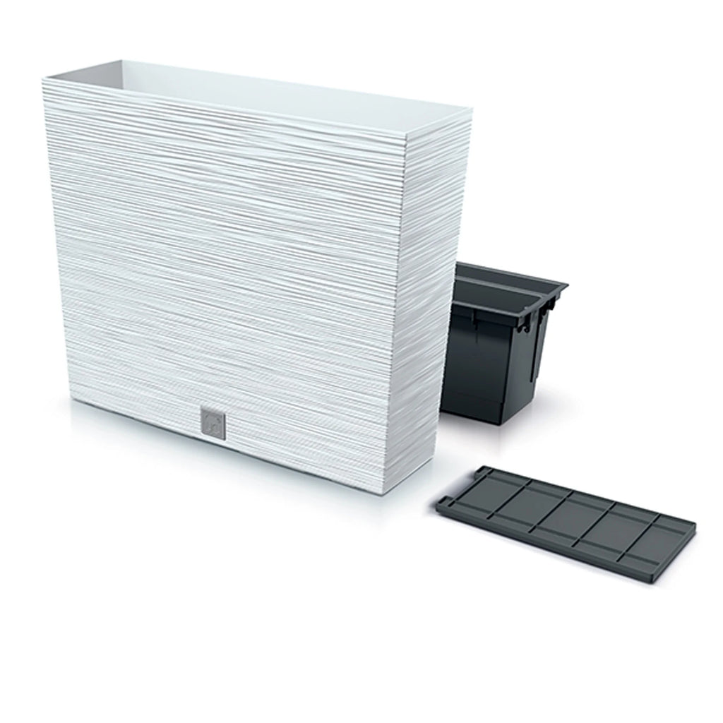White flower pot with reservoir FURU collection 58 x 18 x 49.8 cm 12 L capacity.