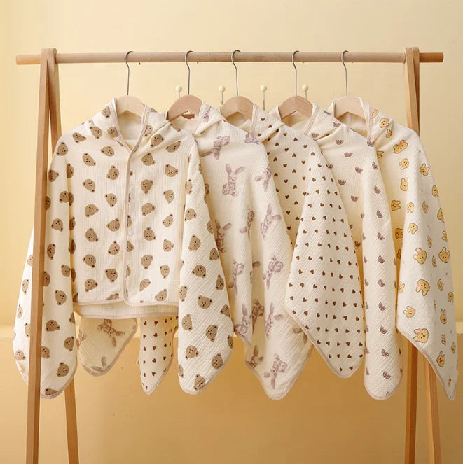 100% Cotton Poncho Towel Baby Children's Hooded Bathrobe Wearable Bath Towels