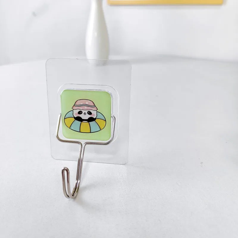 White Chrome Wall Hook With Animal Pattern Cartoon Wall Hook Stickers 5 Clothes Hanger Sheet Metal for Garage Use