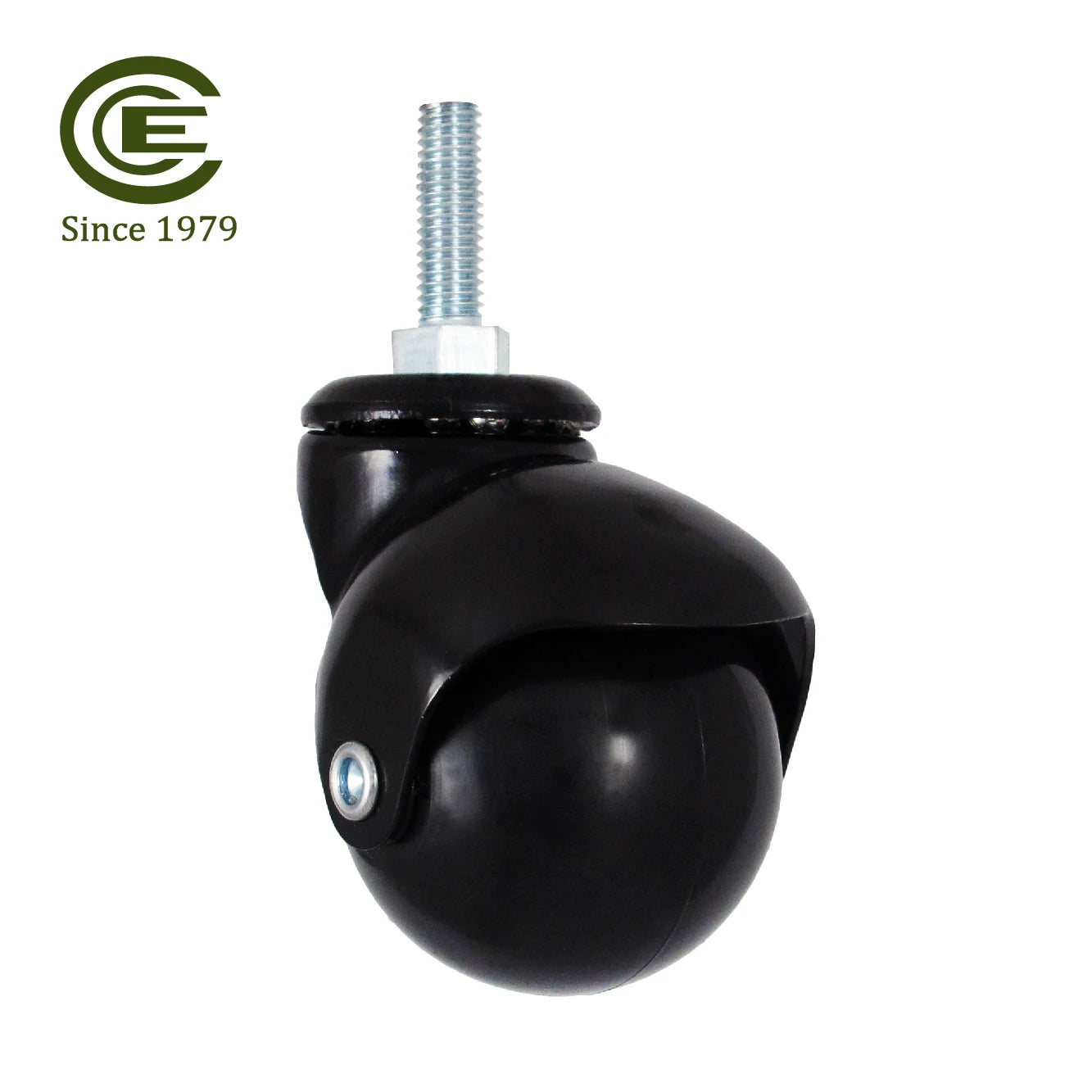 1.5 Inch Black PP Ball Swivel Caster with 5/16" x 25mm Threaded Stem and Electrophoretic Coating for Furniture