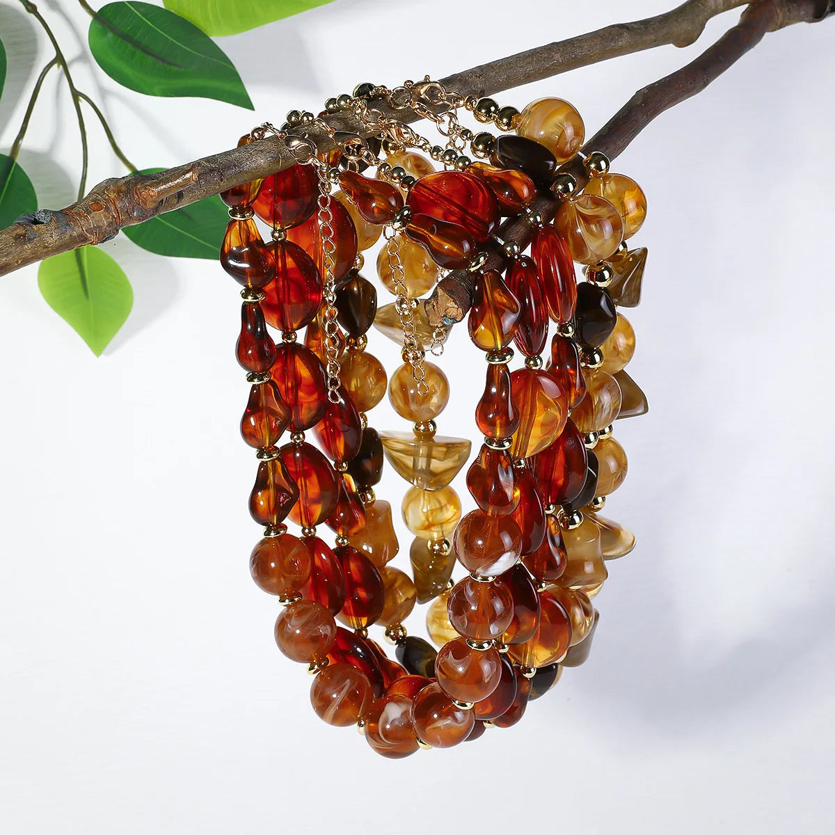 PFT Vintage European American Retro Maillard Acrylic Beaded Necklace for Women-Light Luxury High-End Versatile Gift MegaBDM