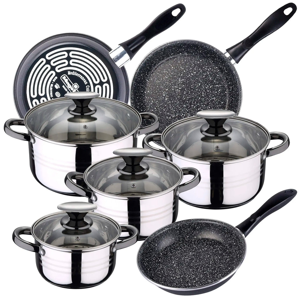 SAN IGNACIO Dina 8-piece stainless steel cookware set with frying pans (18/20/24 cm) MAGEFESA K2 Gransasso enamelled steel