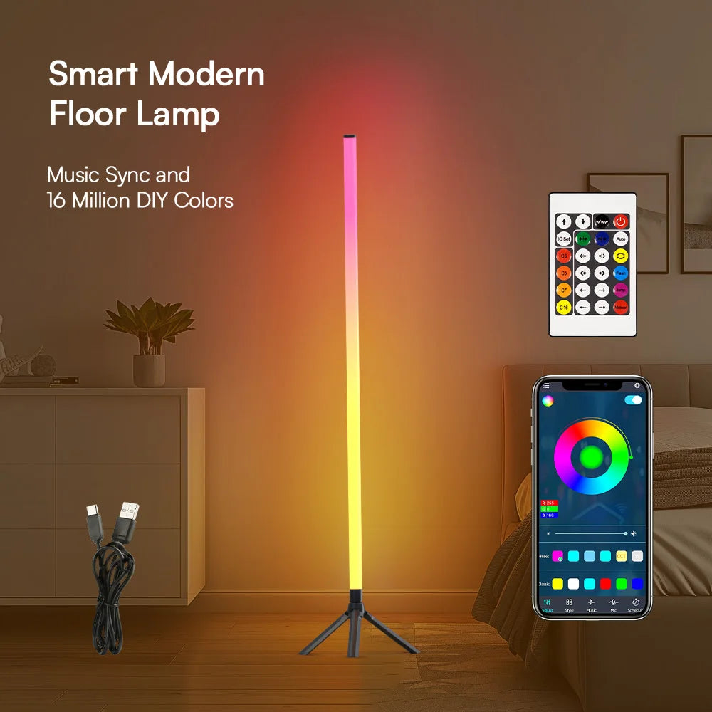 LED RGB Floor LampSmart Corner Standing Lamp with Music SyncGame Light for Bedroom Living RoomGaming RoomOffice