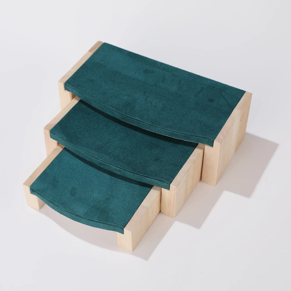 Customized Ring Jewelry Jade Counter Display Stand Jewelry Necklace Accessories Display Stand Wooden PU Three-piece Set