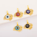 QIKU Wholesale Glaze Eye of Evil Copper Pave Rhinestone Vintage Gold Filled Wicked Charm for Jewelry Making