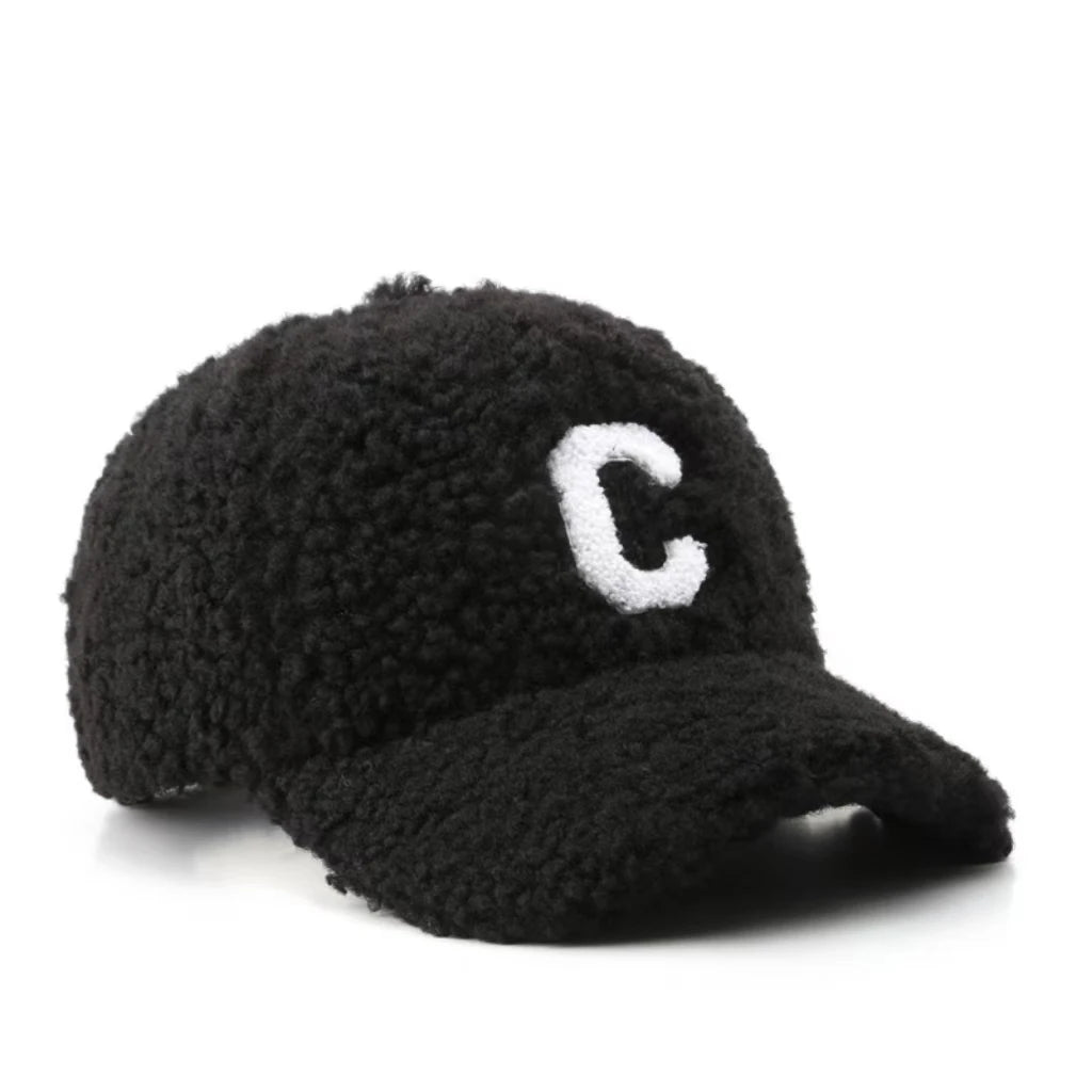 Customized Logo Embroidery Adjustable Warm Winter 6-Panel Gorras New Style Furry Polyester Letter C Baseball Cap High Fitted