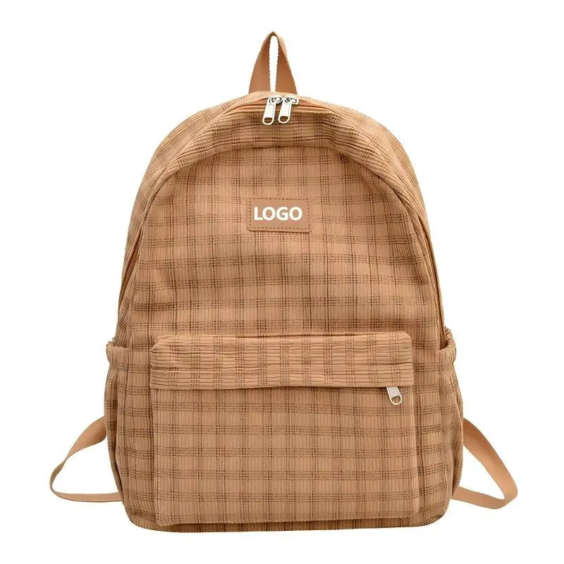 Customized Logo INS Style Corduroy Backpack for Girls Junior High School Students Large Capacity Leisure Double Shoulder Bag